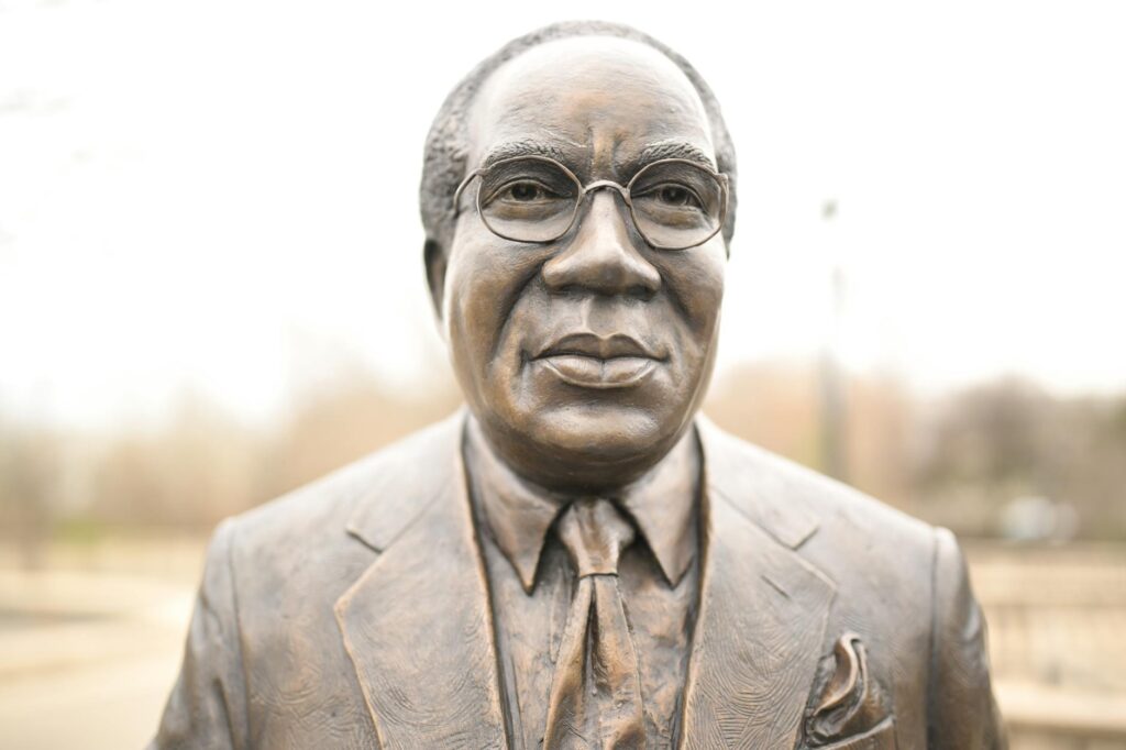 Bronze statue of a notable historical figure located on the Charlotte Trail of History.