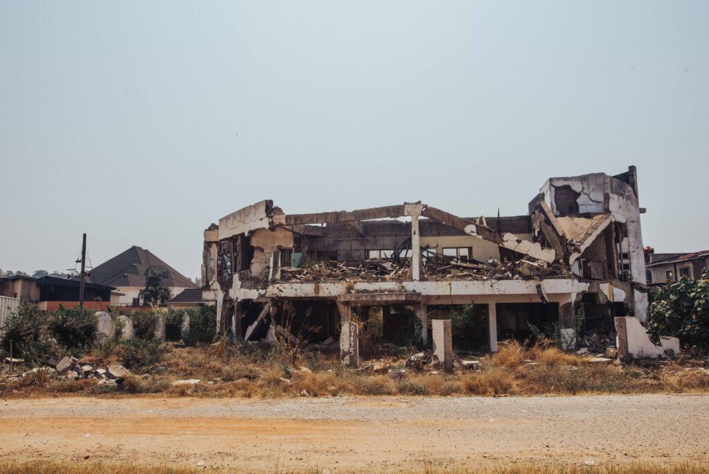 A demolished building in Ibadan, portraying the impact of destruction and urban decay.